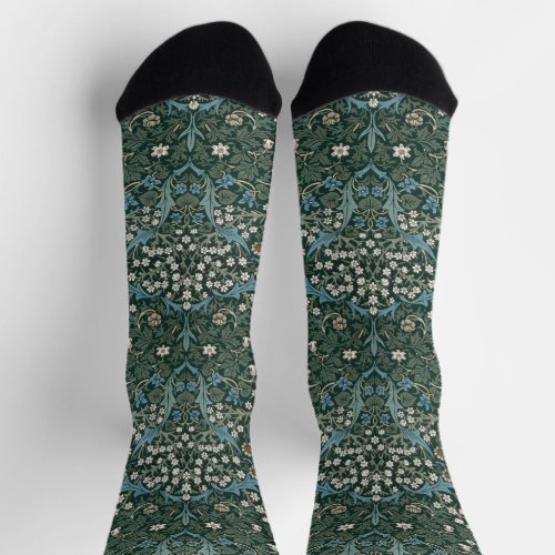 William Morris Blue White  Green Floral Socks