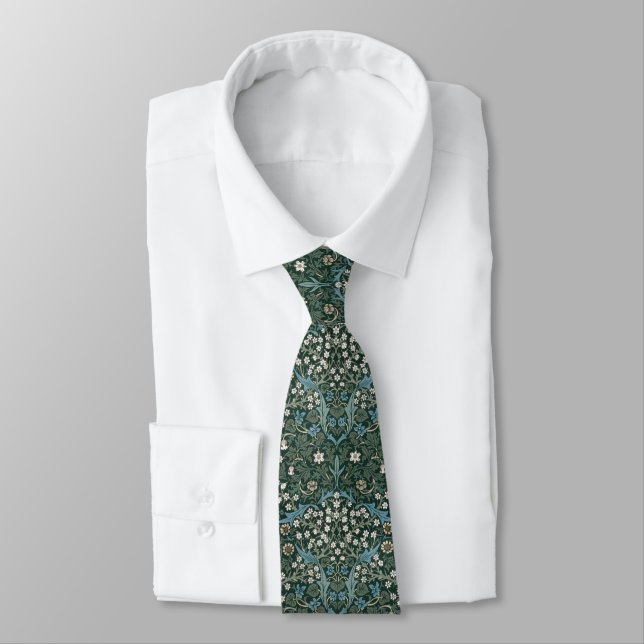 William Morris Blue White & Green Floral Tie (Tied)