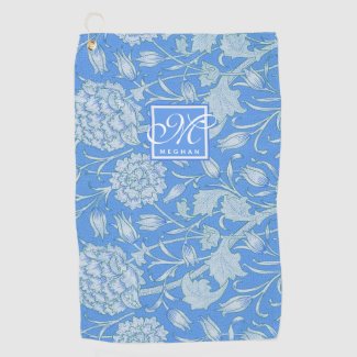William Morris - Blue Wild Tulips & Monogram Golf Towel