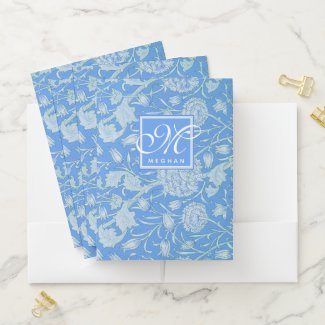 William Morris - Blue Wild Tulips & Monogram Pocket Folder