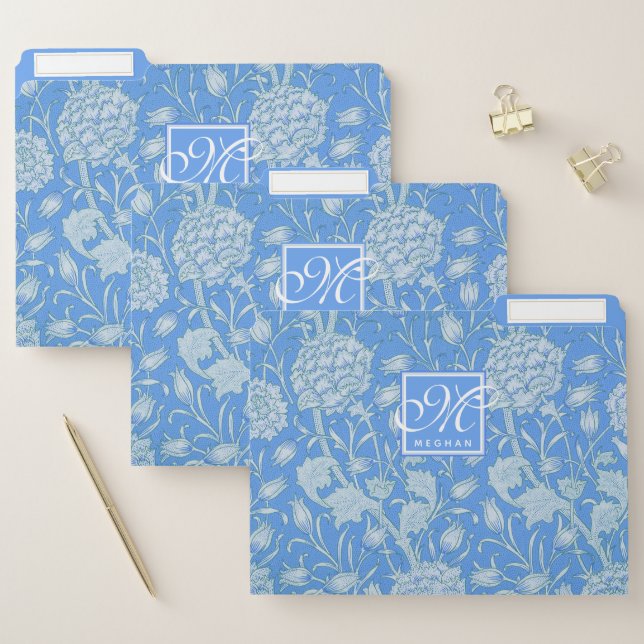 William Morris - Blue Wild Tulips Pattern Monogram File Folder (Set)