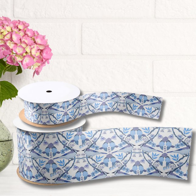 William Morris Bluejay Inspired Botanical Peri  Satin Ribbon (Creator Uploaded)