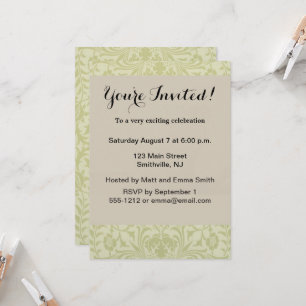 William Morris Borage vintage soft green damask Invitation