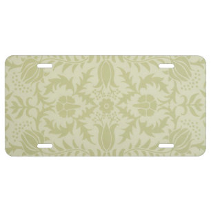 William Morris Borage vintage soft green damask License Plate