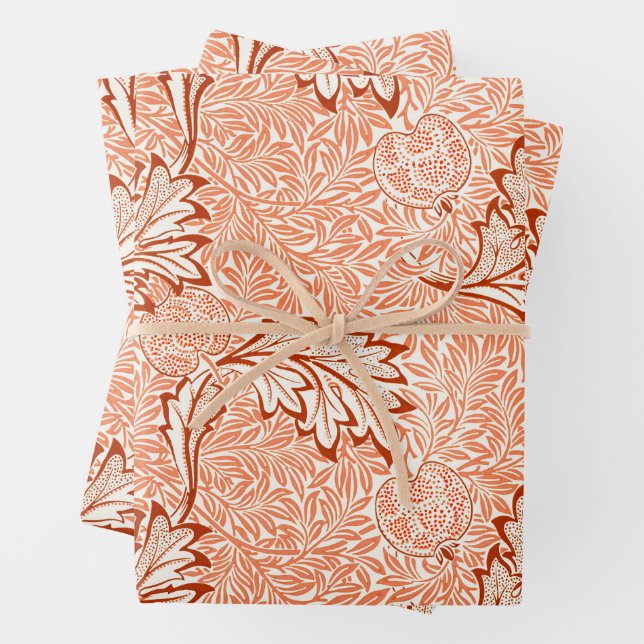 William Morris Botanical Apple Design Wrapping Paper Sheets (In situ)