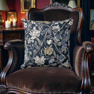 William Morris Botanical Damask Pattern Throw Pillow