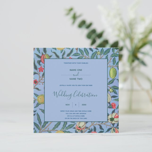 William Morris botanical pattern wedding Invitation (Standing Front)