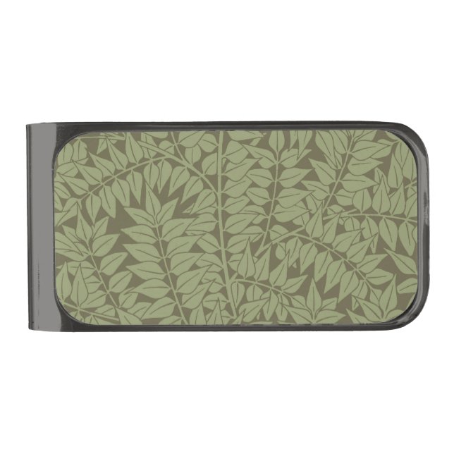 William Morris Branch Leaves Wallpaper Gunmetal Finish Money Clip (Front)