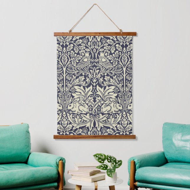 William Morris Brer Rabbit Vintage Blue Pattern Hanging Tapestry (Living Room)
