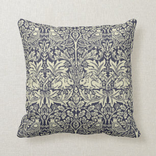 William Morris Brer Rabbit Vintage Blue Pattern Throw Pillow