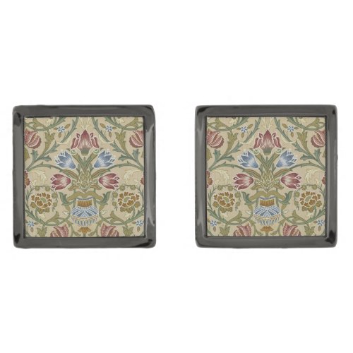 William Morris Brocade Floral Wallpaper Pattern Gunmetal Finish Cufflinks