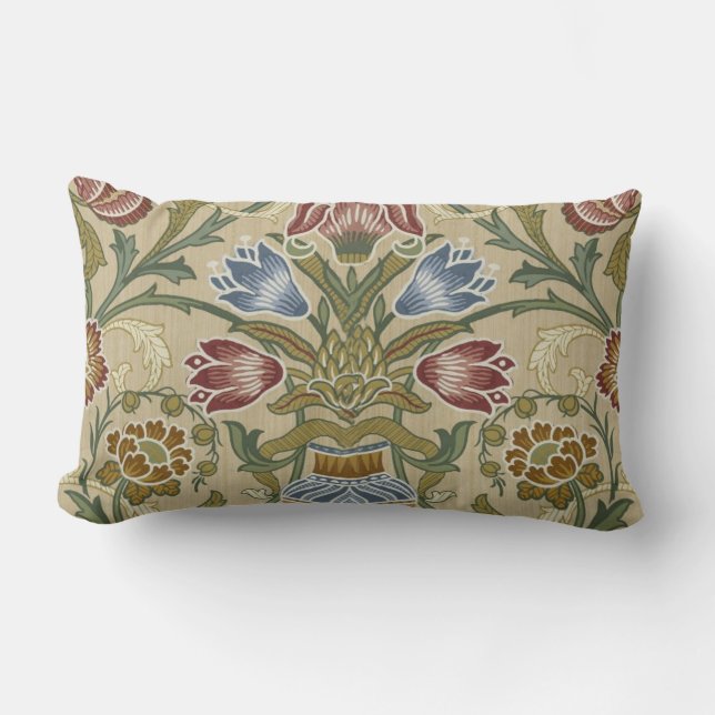 William Morris Brocade Floral Wallpaper Pattern Lumbar Pillow (Front)