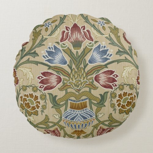 William Morris Brocade Floral Wallpaper Pattern Round Pillow