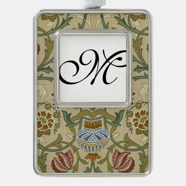 William Morris Brocade Floral Wallpaper Pattern Silver Plated Framed Ornament (Front)