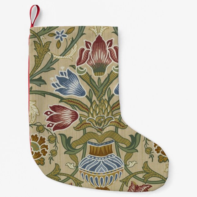 William Morris Brocade Floral Wallpaper Pattern Small Christmas Stocking (Front)