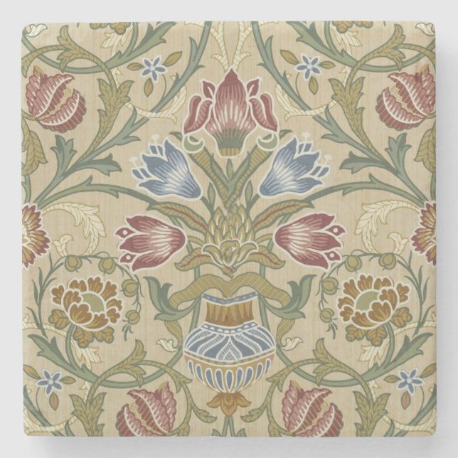 William Morris Brocade Floral Wallpaper Pattern Stone Coaster (Front)