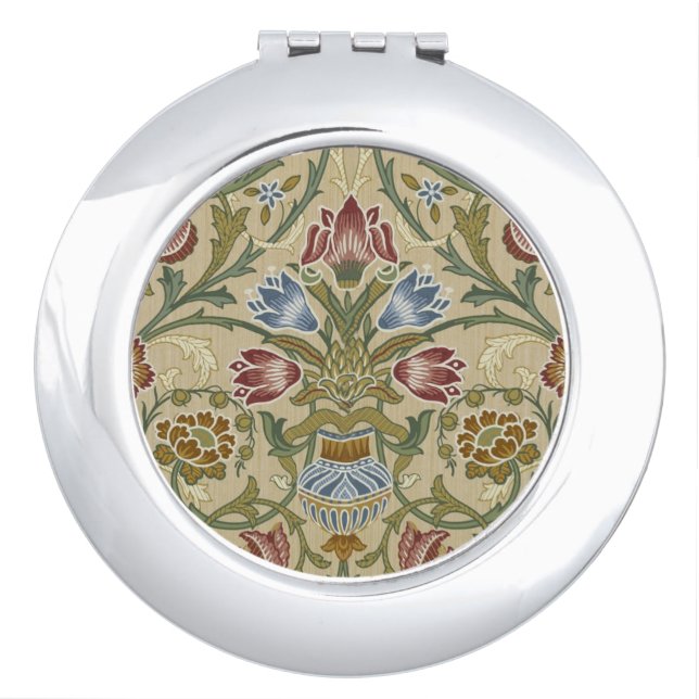 William Morris Brocade Floral Wallpaper Pattern Vanity Mirror (Front)