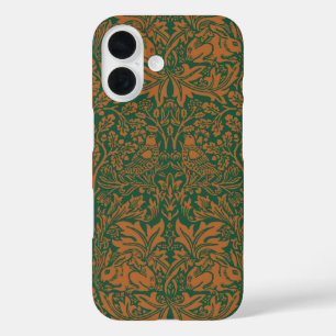 William Morris Brother Rabbit Amber Black Pattern iPhone 16 Case