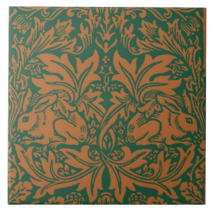 William Morris Brother Rabbit Amber Black Pattern Ceramic Tile