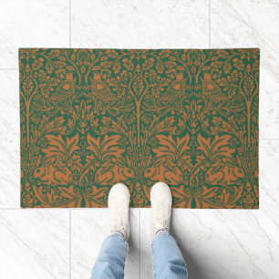 William Morris Brother Rabbit Amber Black Pattern Doormat
