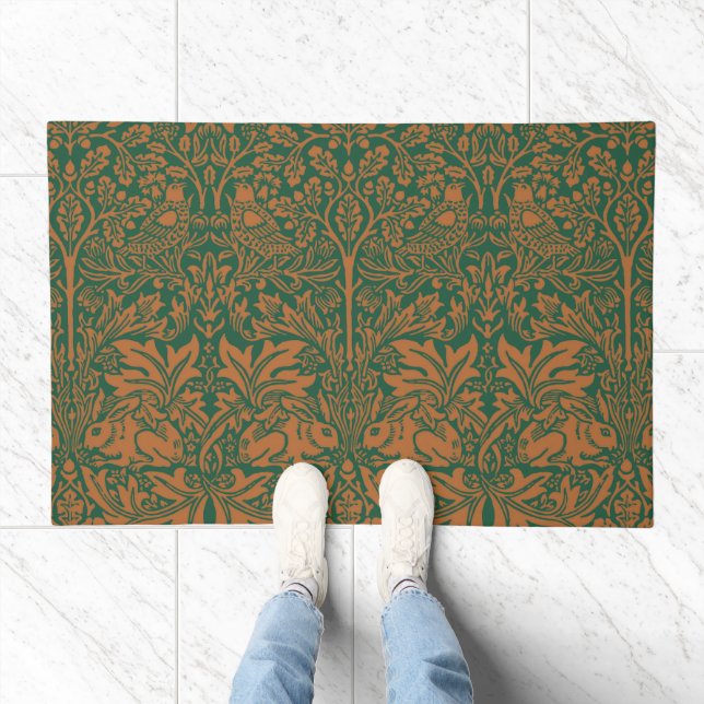 William Morris Brother Rabbit Amber Black Pattern Doormat (Indoor)