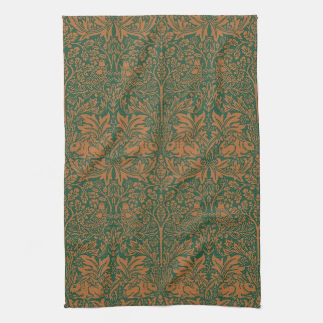 William Morris Brother Rabbit Amber Black Pattern Kitchen Towel (Vertical)