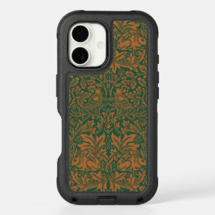 William Morris Brother Rabbit Amber Black Pattern iPhone 16 Case