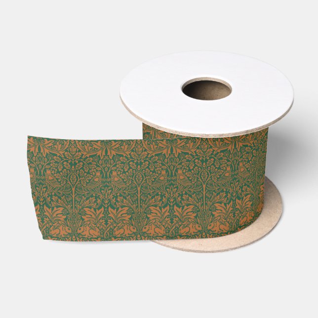 William Morris Brother Rabbit Amber Black Pattern Satin Ribbon (Spool)