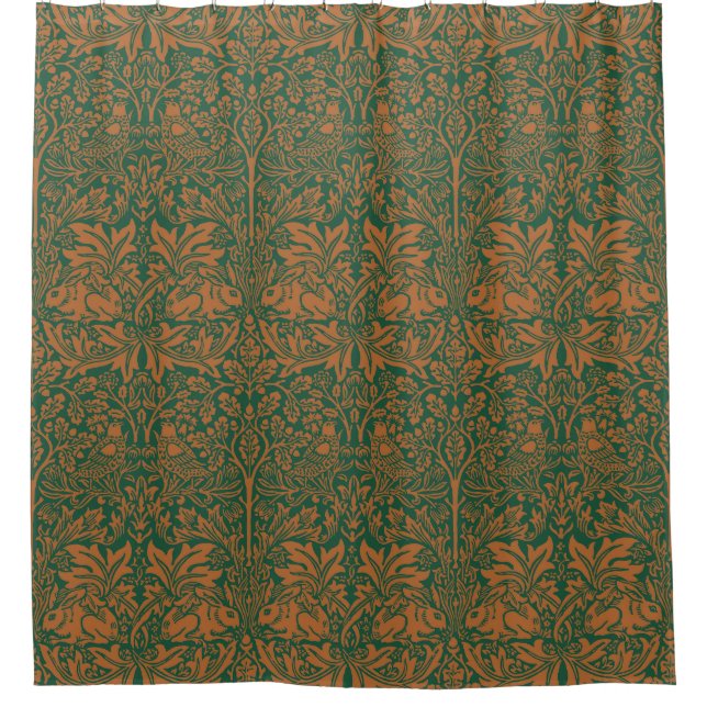 William Morris Brother Rabbit Amber Black Pattern Shower Curtain (Front)
