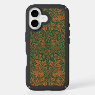 William Morris Brother Rabbit Amber Black Pattern iPhone 16 Case