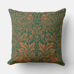 William Morris Brother Rabbit Amber Black Pattern Throw Pillow