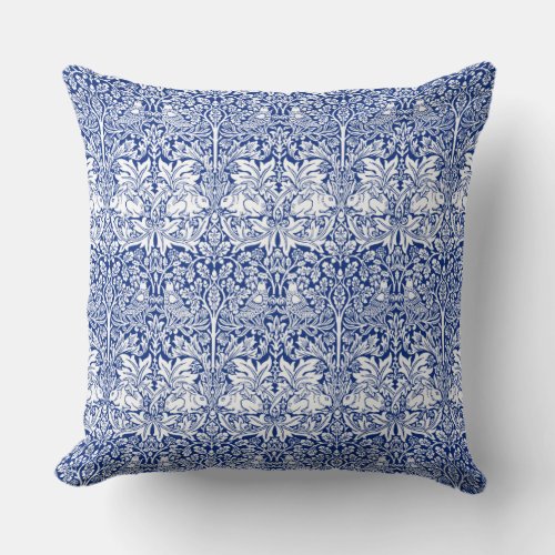 William Morris Brother Rabbit Blue Textile Pattern Throw Pillow
