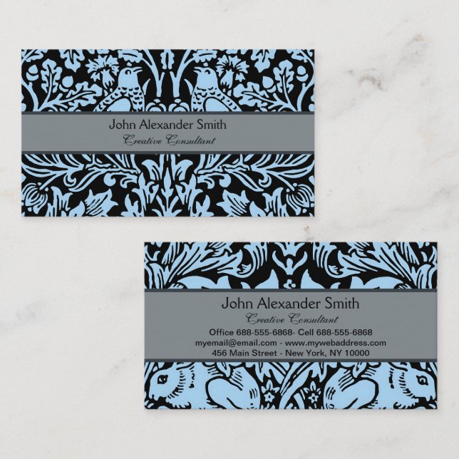 William Morris Brother Rabbit Light Blue Black Business Card (Front/Back)