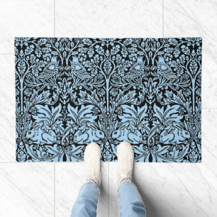 William Morris Brother Rabbit Light Blue Black Doormat
