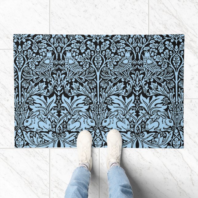 William Morris Brother Rabbit Light Blue Black Doormat (Indoor)
