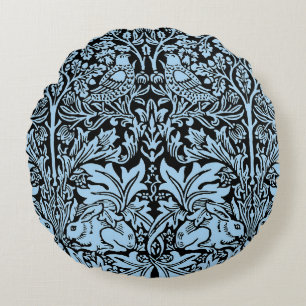 William Morris Brother Rabbit Light Blue Black Round Pillow