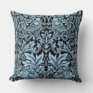 William Morris Brother Rabbit Light Blue Black Throw Pillow