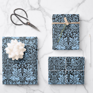 William Morris Brother Rabbit Light Blue Black Wrapping Paper Sheets