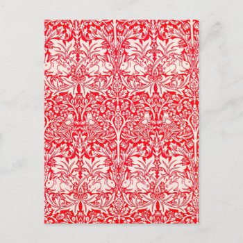 William Morris Brother Rabbit Pattern In Red Postcard by wmorrispatterns at Zazzle