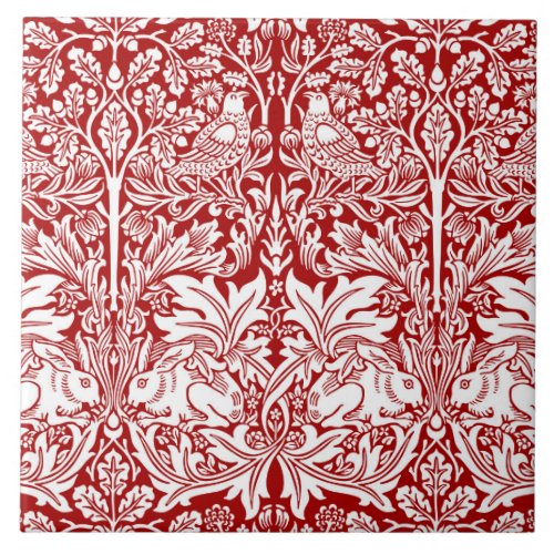 William Morris Brother Rabbit Red  White Ceramic Tile