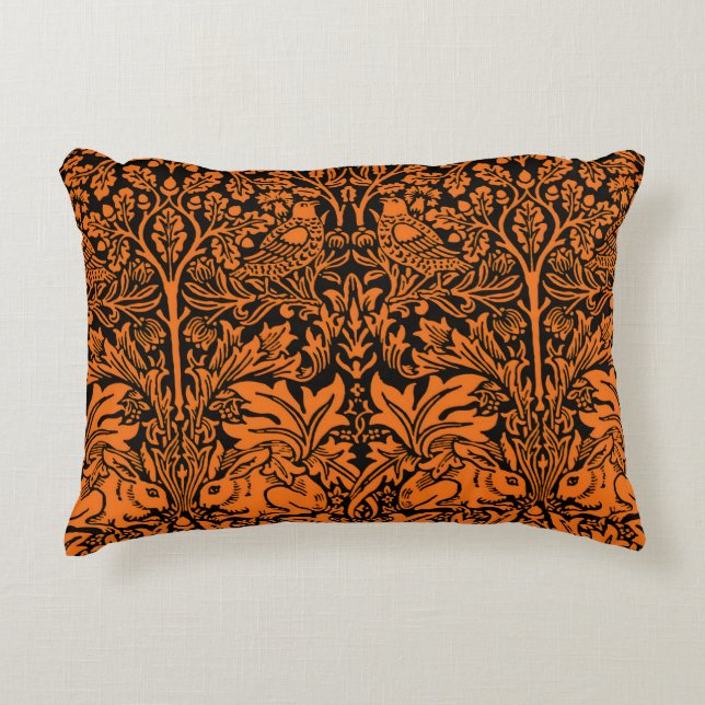 William Morris Brother Rabbit Rust Black Pattern Accent Pillow (Front)