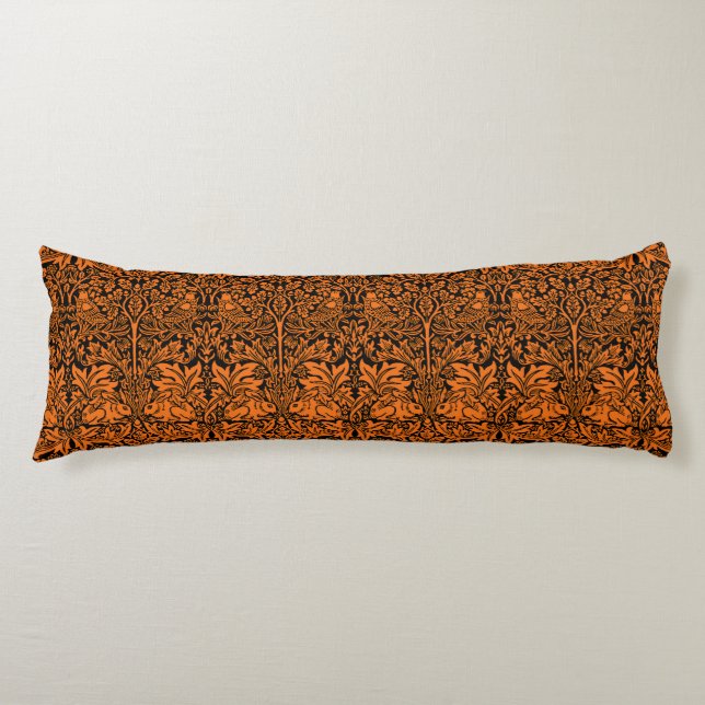 William Morris Brother Rabbit Rust Black Pattern Body Pillow (Front)