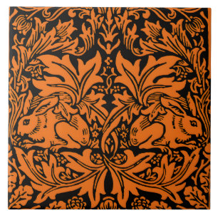 William Morris Brother Rabbit Rust Black Pattern Ceramic Tile