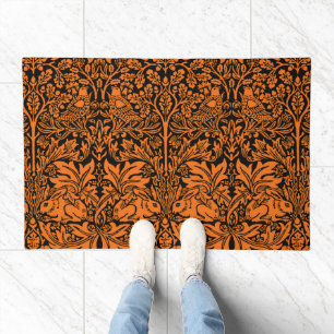 William Morris Brother Rabbit Rust Black Pattern Doormat