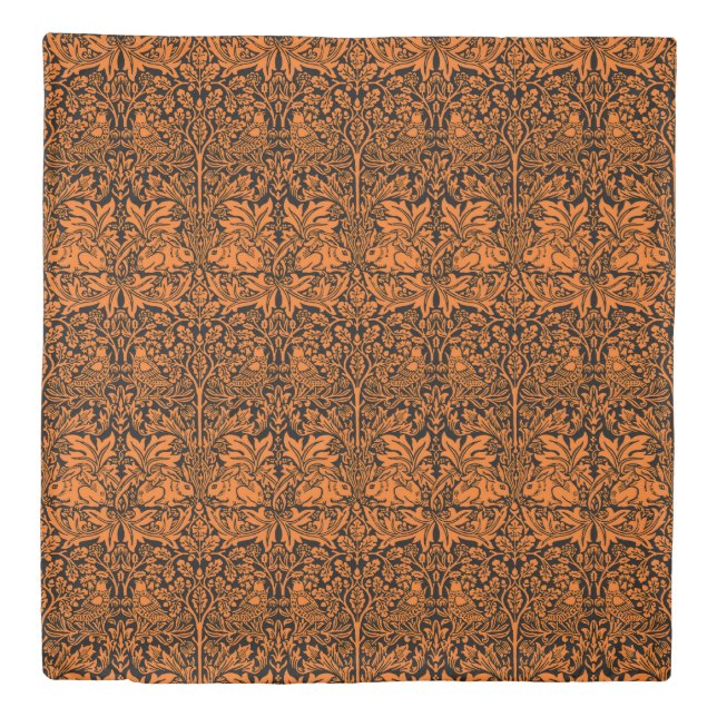 William Morris Brother Rabbit Rust Black Pattern Duvet Cover (Front)