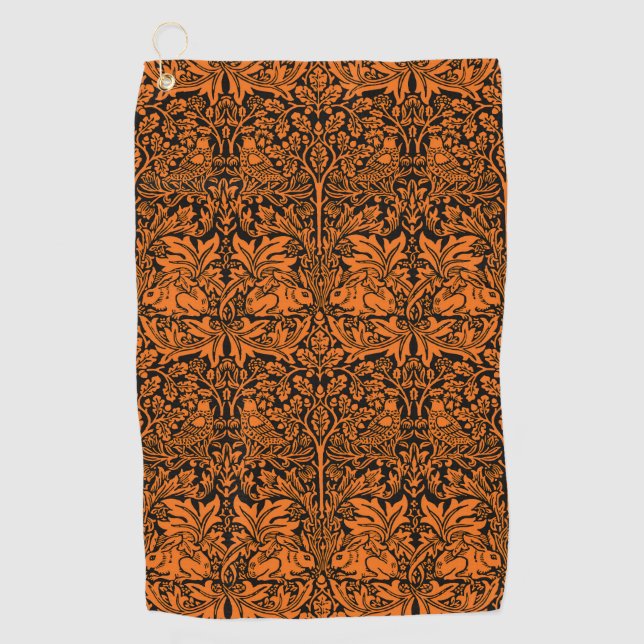 William Morris Brother Rabbit Rust Black Pattern Golf Towel (Front)