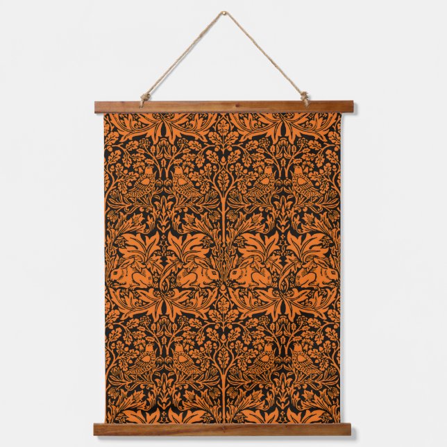 William Morris Brother Rabbit Rust Black Pattern Hanging Tapestry (Front)