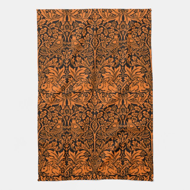 William Morris Brother Rabbit Rust Black Pattern Kitchen Towel (Vertical)