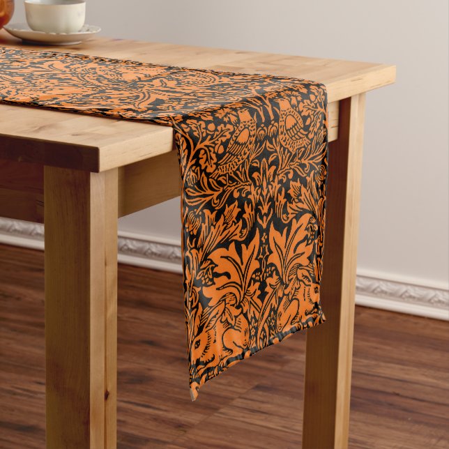 William Morris Brother Rabbit Rust Black Pattern Long Table Runner (In Situ)