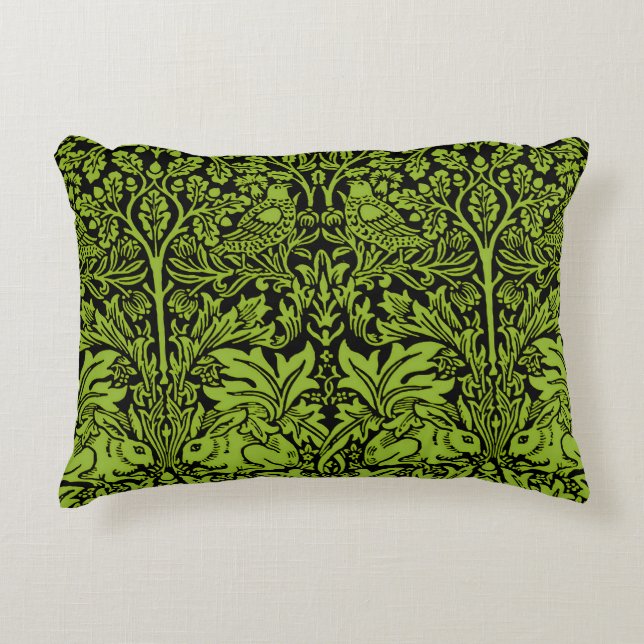 William Morris Brother Rabbit Sage Green Black Accent Pillow (Front)